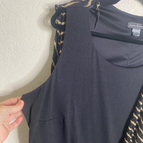 Jessica Howard 18W Dress Black Striped Metallic Cardigan Set Midi Career Cocktai - Picture 4 of 12